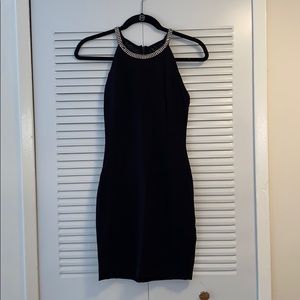 GUESS Black Rhinestone Neck Cocktail Dress